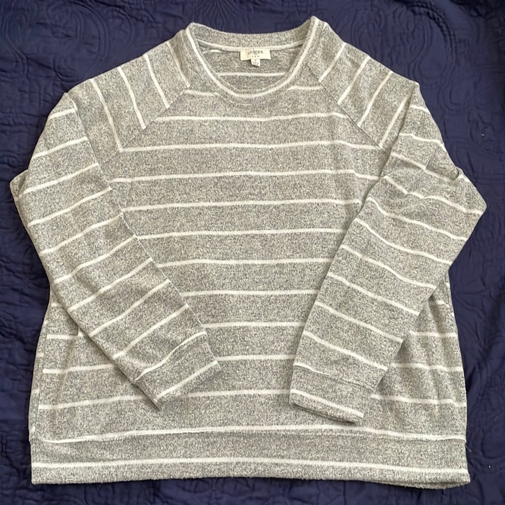 Umgee Gray/White Stripe Super Soft Long Sleeve Sweater